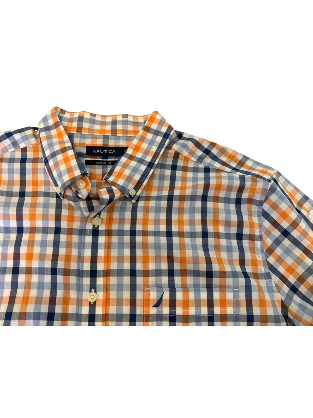 Nautica Orange, Navy & White Plaid Button-Down Shirt NWT XL